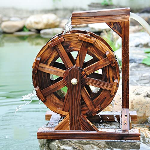 ZYFA Holz Wasserrad Wasserspiel Brunnen Wassermühle Gartendekoration Garten Water Fountain Wasserfall gartenteich Wasserradbrunnen Wheels Wasserlandschaft Handgemacht für teich,Patio,Yard,Hof,Balkon