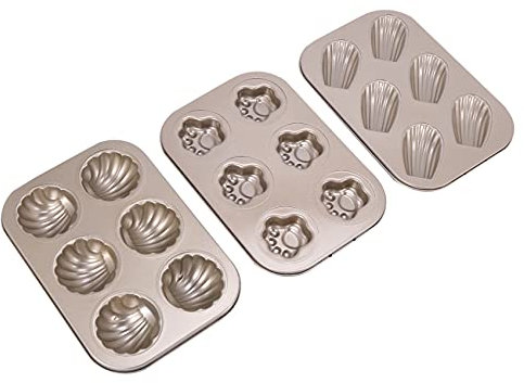 Jufjsfy Madeleine Pans, non-stick baking moulds for cats, claws, baking mould, carbon, 6 compartments baking tray, bagels mould, baking mould, gold