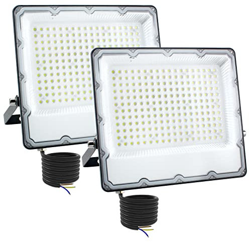 CREATESTAR Foco LED Exterior 200W 2 Piezas, 6500K Blanco Frío Foco Proyector LED Exterior de 20000LM, IP66 Impermeable Luz de Seguridad para Patio Trasero, Jardín, Garaje