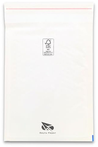 RAYLU PAPER - Packung mit 10 gepolsterten Briefumschlägen aus Kraftpapier mit Haftverschluss, gepolsterte Umschläge für Versand, Weiß, 10 Stück (180 x 260 mm)