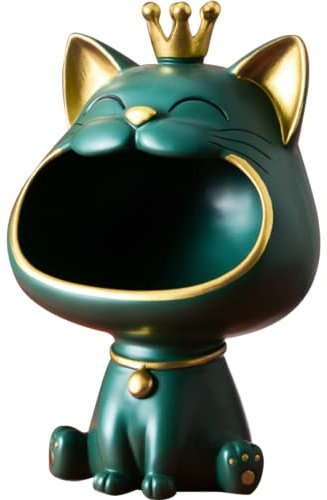 BLOOOK Lachende Katze Figuren Statue,Maneki Neko Fortune Cat Skulptur,Kawaii Deko Katzen Geschenk,Schlüssel Schale,Schmuck Tablett,Modern Deko für Wohnzimmer Home Flur Möbel