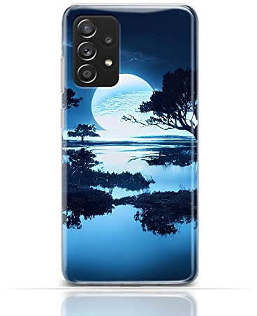 Hülle für Samsung Galaxy A41 Handyhülle Schutzhülle aus Silikon TPU Softcase mit Motiv 3495 Landschaft in der Nacht See Mond Bäume