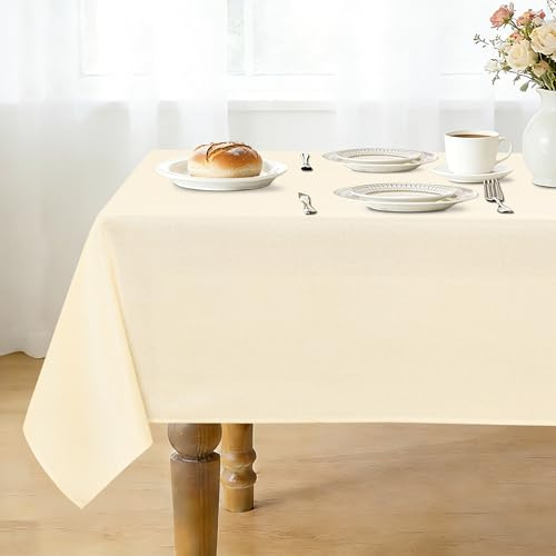 JIUZHEN Eckig Tischdecke Wasserabweisend Leinenoptik Textur Tischtuch | Esszimmer Garten Outdoor Hochzeiten Wasserdicht Tischdecken Rechteckige 135x240 cm Champagner