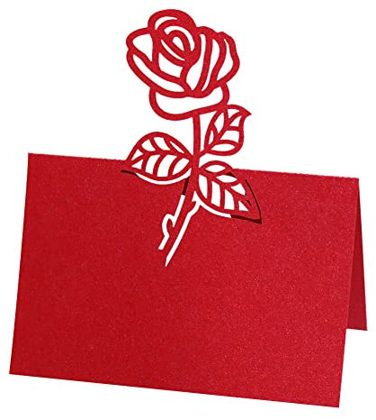 Uposao 50 Stück Tischkarten Hochzeit,Hohle Rose Blumen Platzkarten Grußkarten Namenskarten Sitzplatzkarten Blanko Namensschilder für Hochzeiten Geburtstag, Konfirmation, Kommunion, Taufe Feier,Rot