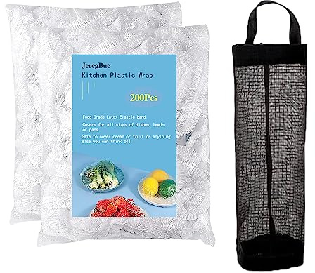 JeregBue 200PCS Reusable Elastic Bowl Covers, Plastic Food Covers with Elastic Edges,Airtight Stretchable Bowl Lids for Refrigerator Storage,Leftovers & Meal Prep,BPA Free,Assorted Sizes