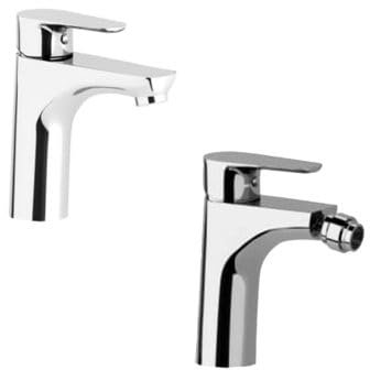 Set Coppia Rubinetto Miscelatore Lavabo e Bidet senza piletta cromato Moderno