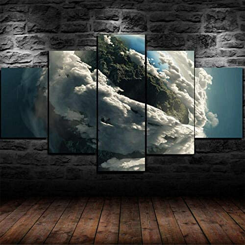 Poster,5 Teilig Leinwanddrucke Leinwand Stück Kunstdruck Modern Wand Aufhängen Home Dekoration Moderne Gemälde Hd Panel Nebel Erde Planet Xl/150 X 100 Cm Schlafzimmerbürohotelwandkunstfoto