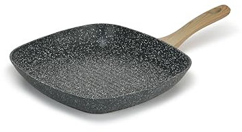 Cosychef Woody Bistecchiera 28 cm - Grillpan in granito con manico in legno e Rivestimento Antiaderente - Adatto a tutti i tipi di piani cottura, compresa l'induzione - Senza PFOA