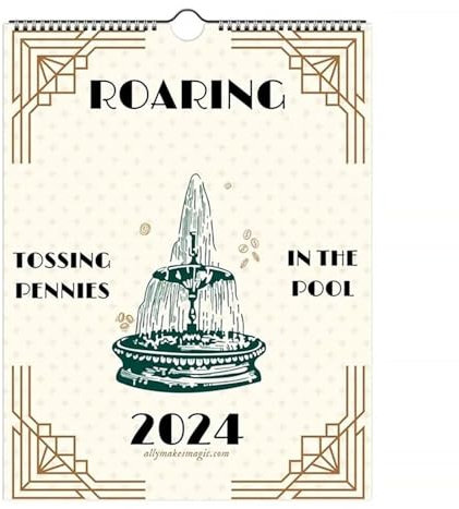 Finyoffiy 2024 Roaring Twenties Kalender, Wandkalender, 12-Monats-Kalenderplaner, 2024 TS Songtext-Kalender für Frauen, Männer, Mädchen, Jungen (white)