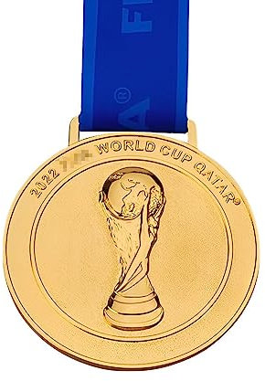 MCBEAN Réplique de la médaille d'or de la Coupe du Monde du Qatar, médailles du Champion de Football, Cadeaux commémoratifs pour Les Fans de Football, Ruban à col en V de 3 Pouces