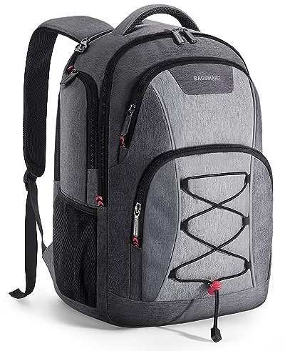 bagsmart Travel Laptop Backpack, 15.6 inch Laptop Backpack with USB Charging Port, Water Resistant College bookbag for Women Men, Casual Daily Backpack for Travel, Grey