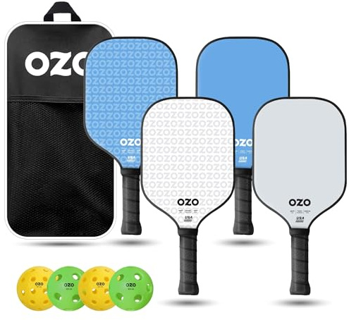 OZO Pickleball - Set mit 4 Schlägern + 4 Bällen + Tasche - 2X Spark Anfänger