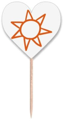 Palillos de dientes para pintar a mano con diseno de sol naranja, palillos de dientes con etiqueta de corazon