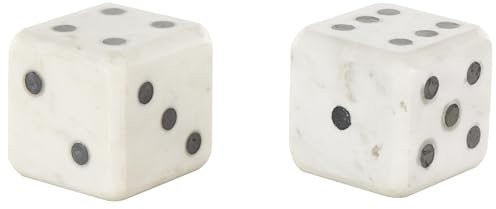 Deco 79 Lot de 2 Serre-Livres en marbre avec Accents Noirs, 10,2 cm de Large, 10,2 cm de Haut, Blanc