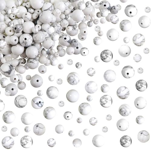 TOAOB 100 Stück Howlith Perlen 4mm bis 8mm Natürliche Weißer Türkis Edelstein Perlen Runde Lose Perlen mit Loch zum Schmuck Basteln Auffädeln DIY Armband Halsketten Schmuckherstellung