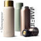 MAMEIDO Thermoskanne personalisiert 1l mit Becher - auslaufsichere Isolierkanne mit Namen, personalisertes Geschenk mit individueller Namensgravur (Ivory Beige Gold, 1.000ml)