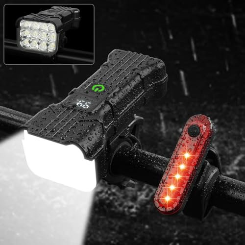 URAQT 12LED Luz Bicicleta Delantera y Trasera, Luces Bici Recargable Impermeable IP65, 1800mAh 9500Lumen Luz Bici, 6+5 Modos Luz Delantera Bicicleta con Zumbador para Ciclismo de Montaña y Carretera