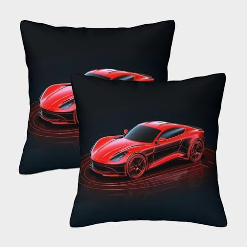 ZHUICHENG Rennwagen 2 Stück Kissenbezug, Thema Deko Kissenhülle Sofa Rotes Rennauto Kissenbezüge Outdoor Garten Versteckter Reißverschluss Innen Deko 45x45cm
