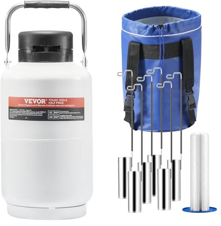 VEVOR Tanque de Nitrógeno Líquido Contenedor de Nitrógeno Líquido de Aleación de Aluminio de 3 L, Tanque LN2 con 6 Botes y Bolsa de Transporte con Correas para Conservación de Semen, Científico