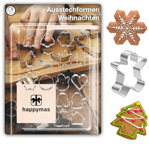happymas Set di 20 Formine per Biscotti a Forma di Natale e XMAS