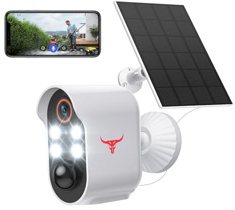 1080P Security Camera, AI Human Detection, Live View, Night Vision, 2-Way Audio, IP65 Waterproof, Cloud Storage, Wireless Indoor/Outdoor Surveillance Bullet Cam (Solar Panels included)