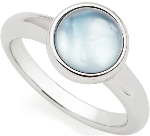 JEWELS BY LEONARDO Ring Bea grey, Band-Ring aus silberfarbenem Edelstahl, Gr. 18 (57), Glasstein mit unterlegtem Perlmutt in grau-blau, Schmuck Damen Geschenk, 024360