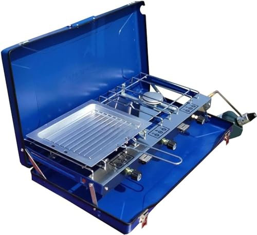 Camping Gas Stove and Grill - Portable Folding Double Burner Stove for Outdoor Cooking, Camping, Traveling | Compact Gas Cooker for Festivals, Picnics