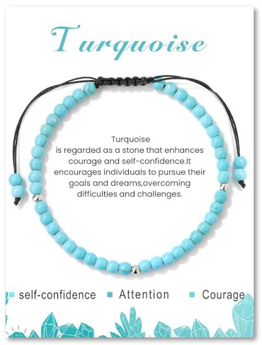 Edelsteinarmband Naturstein Armband mit Silberperle für Teen Männer Frauen Einstellbares Handgelenk Armband Perlenarmband Kugelarmband Edelsteine Armbänder fur Damen (Türkis)