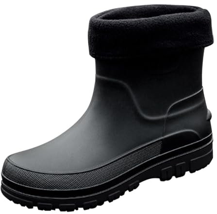 SRTUMEY Stivali di gomma corti da uomo, caldi e foderati, invernali, caldi, da pioggia, in gomma termica, con fodera rimovibile, stivali impermeabili per esterni, C Nero, 39 1/3 EU