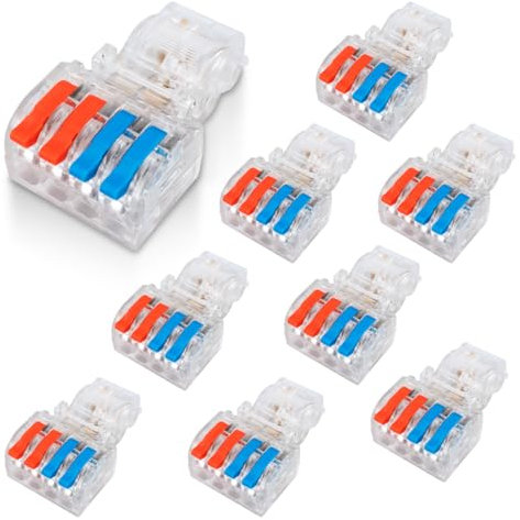 Innfeeltech 10 Stück Verbindungs-Ternimal, 2 In 4 Out Anschlussklemme, mit Hebel, Kabelverbinder mit 0.5-1.5 mm² Leiter Klemme für DIY-Projekte, nicht-abisolierende Draht-Version