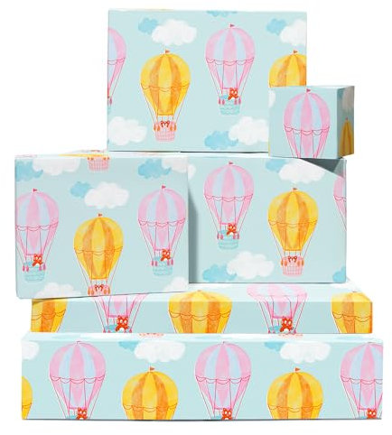 Geschenkpapier Katze – 6 Blatt Geburtstagsgeschenkpapier für sie – Katze auf Heißluftballons – Geschenkpapier für Babypartys – für Katzenliebhaber – recycelbar – von Central 23