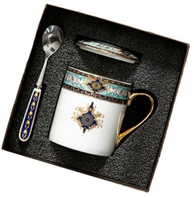 Personalized patterned bone china mug, home couple coffee milk cup - mug box (with lid spoon)