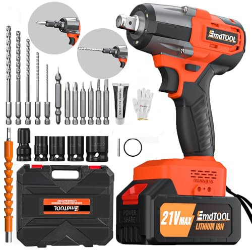 Cordless Impact Wrench,1/2 Brushless Power Impact Gun,2500RPM Electric Wrench, Max Torque 550N.m with 4 Sockets, 12PCS Screwdriver Bits, 4.0Ah Battery & Carry Box for Car Home (Orange)