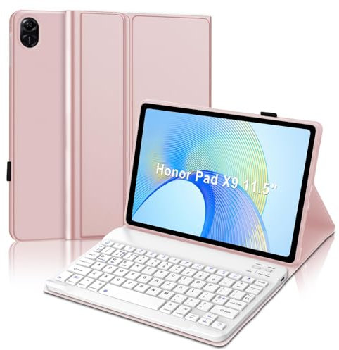 JADEMALL Keyboard Case for Honor Pad X9, Wireless Magnetic Detachable Bluetooth Keyboard(QWERTY Layout), Premium PU Leather Cover with Pencil holder for HONOR Pad X9 11.5-inch Wi-Fi Tablet, Pink