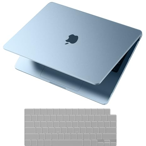 Soonjet for MacBook Air 15 inch Case M4 M3 M2 2025 2024 2023 [Official SkyBlue] [100% Match Official Color] Hard Shell + Translucent Keyboard Cover Laptop A3241 A3114 A2941 - Sky Blue Clear