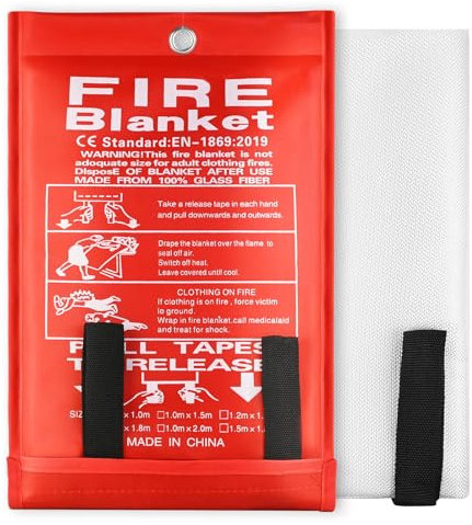 Fire Blanket 1m x 1m Fiberglass Fire Blankets Emergency, Soft Case Fire Blanket for Kitchen School Car Office Garage (1 PACK)