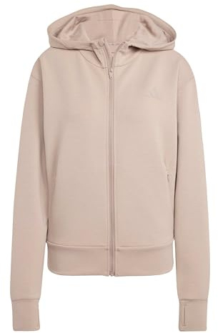 adidas Femme D4T Workout Full Zip Hooded Sweatshirt, Chalky Brown, M