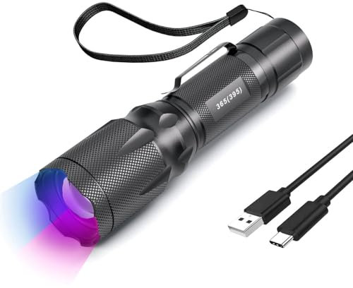 METII 365nm/395nm Rechargeable Blacklight Flashlight, Dual-Mode for UV Glue Curing, Uranium Glass, AC Leak UV Dye Tracking, Portable Multi-Function