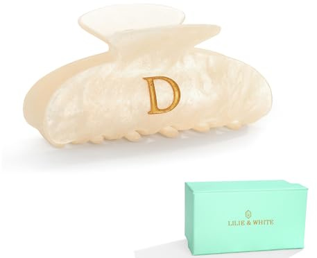 LILIE&WHITE Damen Haarklammer mit Buchstabe D – Handgefertigter Haarclip in schimmernder Perlmutt-Optik, Persönliches und stilvolles Accessoire für Frauen, Für Alltag & besondere Anlässe