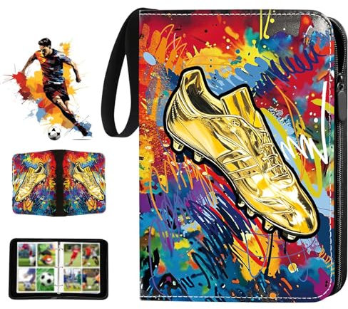 Fussball Karten Sammelalbum, Sammelkarten Album 4 Taschen 50 Seiten für 400 Karten kompatibel, Wasserdichte Sammelkarten Album Fussball mit Reißverschluss, Karten Binder Geschenk für Jungen Mädche (A)