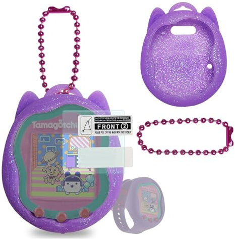 BCWEGION Silikonhülle Ersatz für Tamagotchi Uni, Displayschutzfolie für Tamagotchi Uni Band Haustierzubehör (Lila Silikonhülle und Schutzfolie)