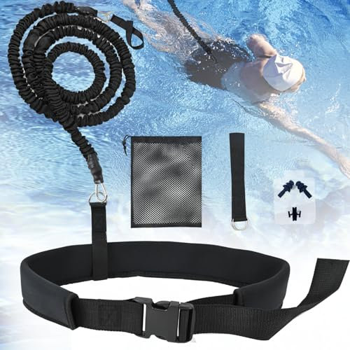 PATEMZON Ceinture de Natation pour Piscine, Elastique de Nage Piscine Réglable 2.5-7.5M, Laisse de Résistance de Natation pour Adultes, avec Sac de Rangement, Accessoire de Natation Entraînement