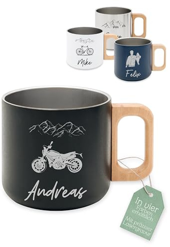 ABENTEUERNAH Emaille Tasse Papa personalisiert, Camping Becher mit Namen | Outdoor Wandertasse für Männer zum Vatertag, Fahrrad Kaffeetasse Angler und Camper, Bergliebe Geschenke Radfahrer Klettern
