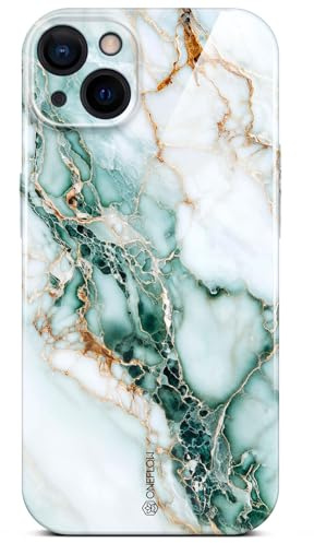 ONEFLOW Bliss Cover für iPhone 15 Hülle in Marmor Optik, Designer Case Handy Schutzhülle mit Kameraschutz, Muster Hardcase Glitzer Handyhülle marmoriert, Weiß Grün Gold