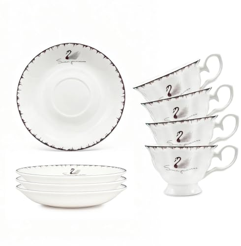 Pincary Gold Türkische Kaffeetassen, Mokkatassen-Set für 4 Personen, 4-teilig, Weißgold, 4 Espressotassen und 4 Untertassen