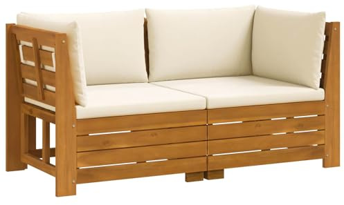vidaXL Outdoor-Sofagarnitur mit Kissen 2 Stück Braun Massivholz Akazie, Akazienholz-Sofa, UV-beständiger Lounger, wetterfeste Couch, modulare Sitzgelegenheit für Gartenmöbel