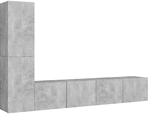 SKTQYQO Ensemble meuble TV 4 pièces gris béton | Bois multicouche, 2 x 80 x 30 x 30 cm, 2 x 30,5 x 30 x 60 cm, fixation murale, nettoyage facile