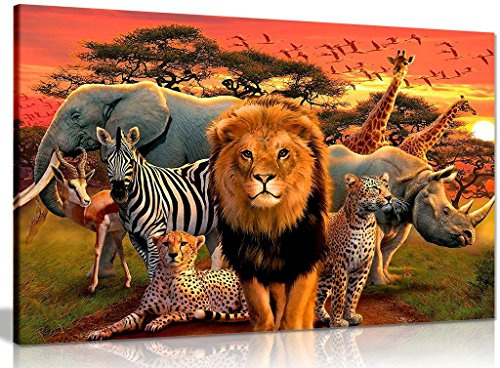 African Wildlife Children Bedroom Canvas Wall Art Picture Print (36x24in)