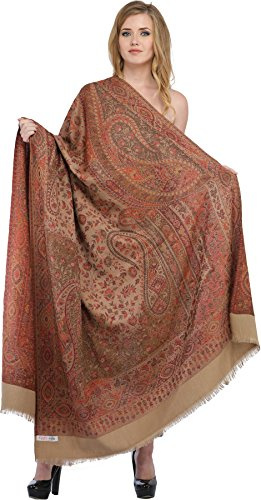 Exotic India Chal Jamawar reversible con cachemira tejida, lana