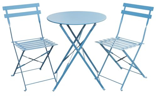 SVITA Berlin Bistro-Set 3-teilig Gartenset Garnitur Metall-Möbel Stuhl Tisch Klapp-Möbel Balkon-Set Blau